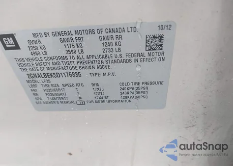 2013 Chevrolet Equinox Ls from USA, damaged, VIN 2GNALBEK5D1176836